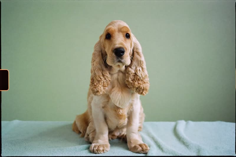 A spaniel waiting calmly on a grooming table